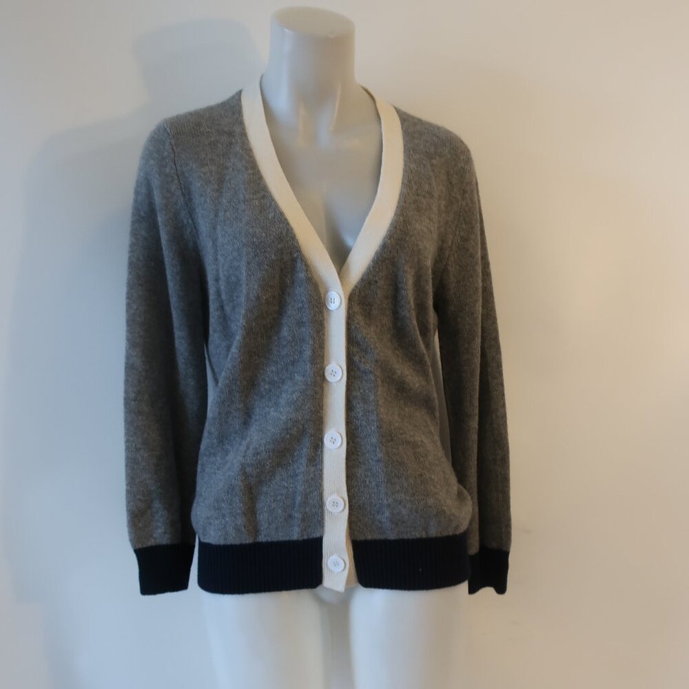 Womens Jumper 100% Cashmere Gray, White, Navy Cardigan Sweater 4/US XL